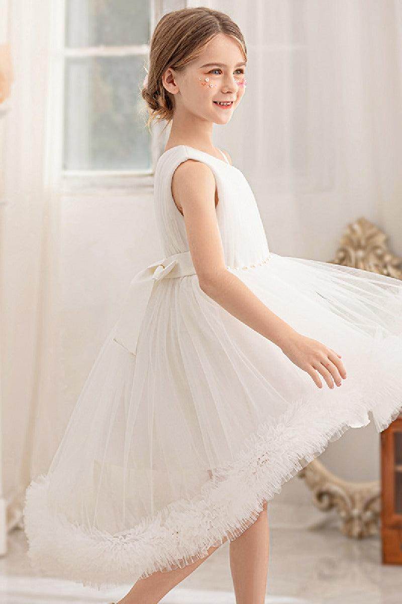 Ball-Gown One Shoulder Tulle High-Low Flower Girl Dresses 797125420828 - COCOMELODY