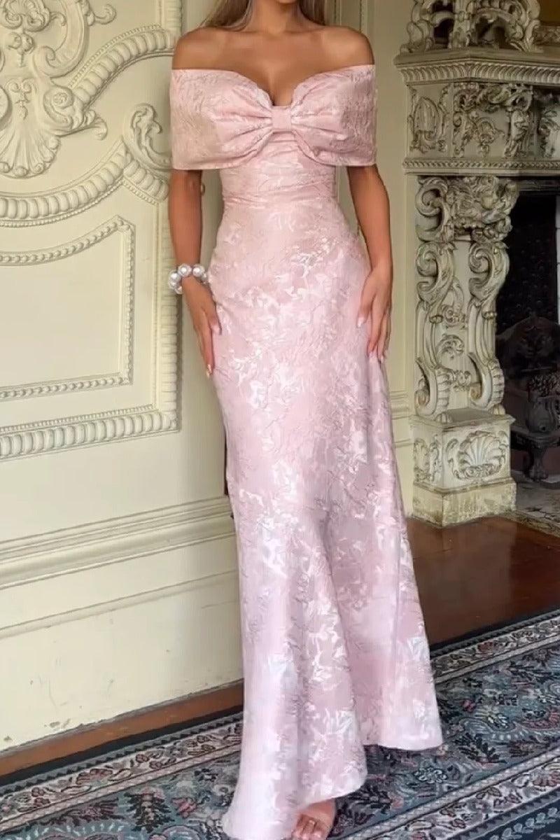 Sheath-Column Ankle Length Jacquard Satin Wedding Guest Dress 1021881310366 - 10 Days / Pink / S - COCOMELODY