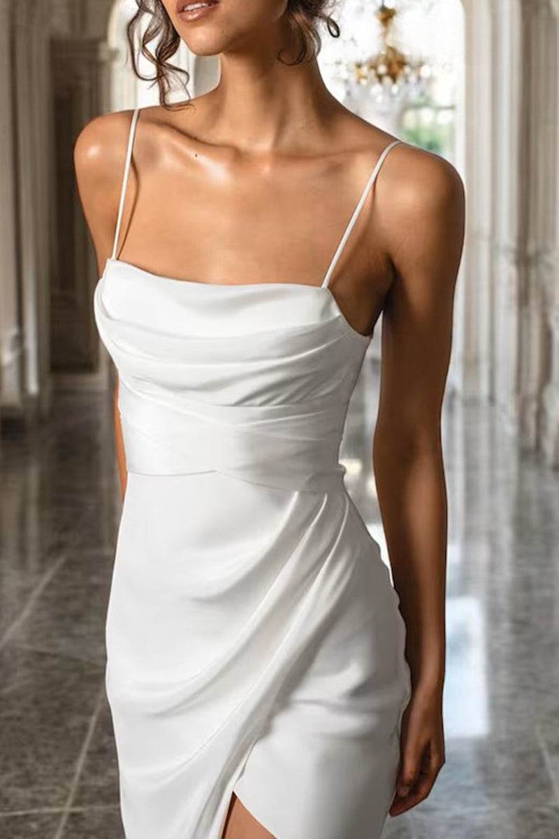 Sheath-Column Sweep-Brush Train Chiffon Little White Dress 100038 - COCOMELODY