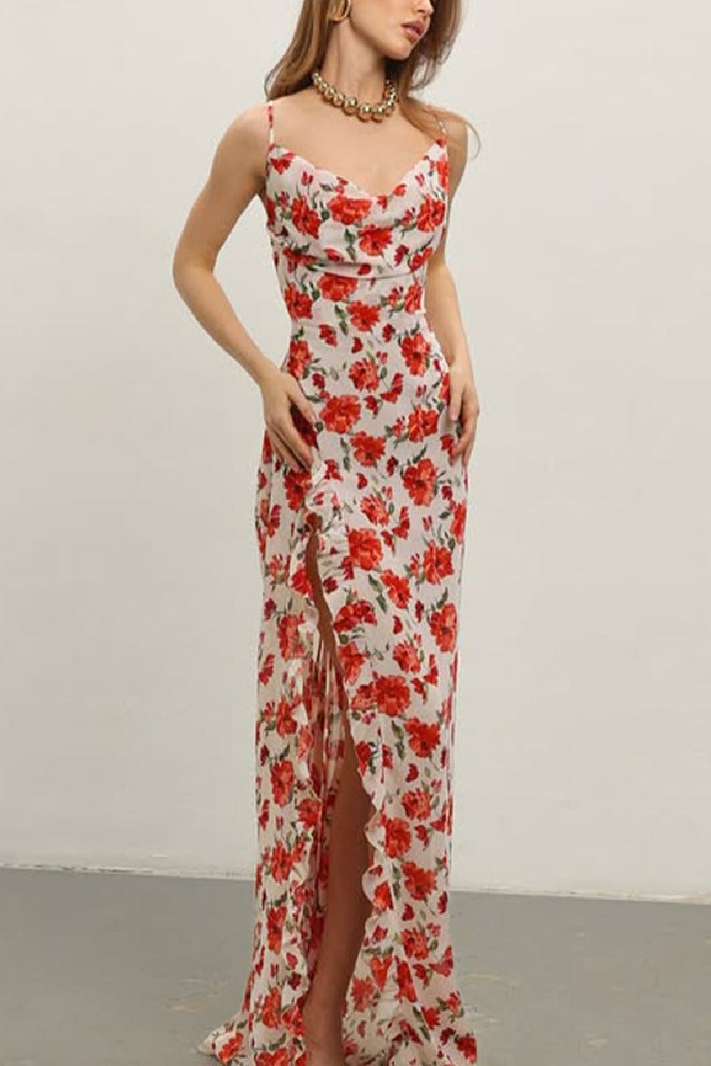 Sheath-Column Maxi Printed Chiffon Dress 958527019974