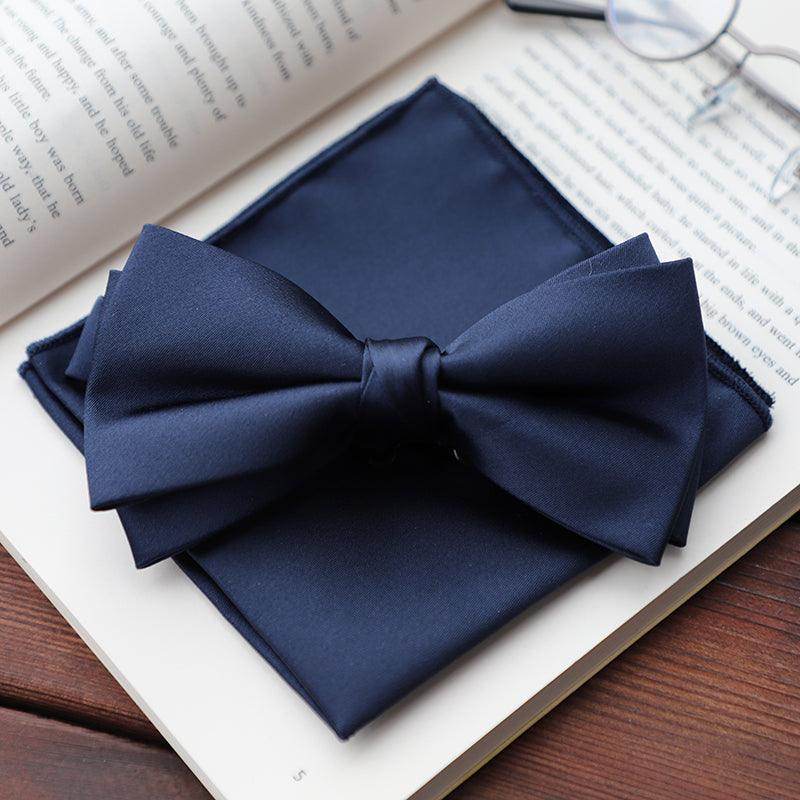 Men's 2-Piece Elastic Silk Like Satin Bow Ties Pocket Square 641989567542 - COCOMELODY