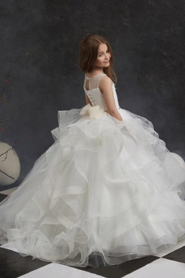 A-Line Organza Tulle Sleeveless Floor Length Flower Girl Dresses 622042435493 - 10 Days / White / 2 - COCOMELODY