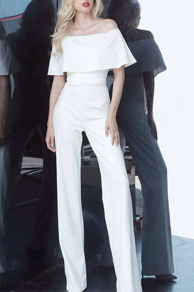 Off The Shoulder Floor Length Chiffon Wedding Jumpsuit 673296288607
