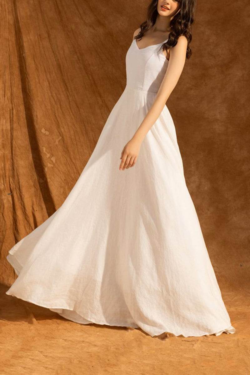 A-Line Floor Length Chiffon Little White Dress 100035 - COCOMELODY