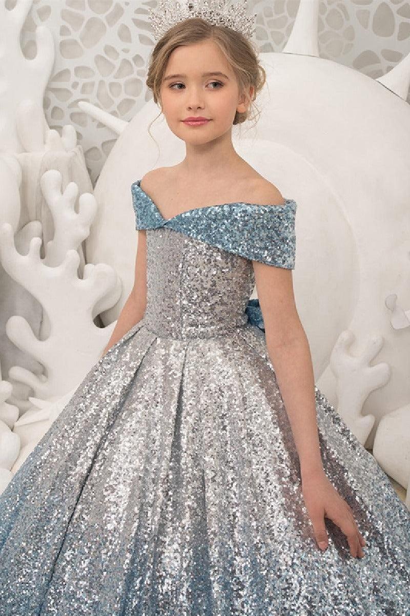 Ball Gown Off The Shoulder Ombre Sequin Floor Length Bow Flower Girl Dresses 617535045936 - 10 Days / As Picture / 2 - COCOMELODY