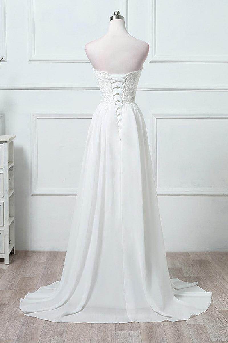 A-Line Sweep-Brush Train Chiffon Wedding Dress 640165830660 - COCOMELODY