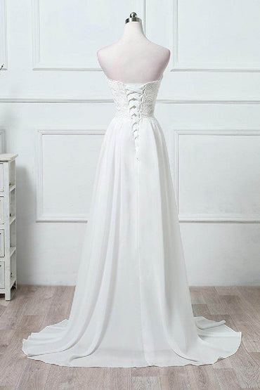 A-Line Sweep-Brush Train Chiffon Wedding Dress 640165830660 - COCOMELODY