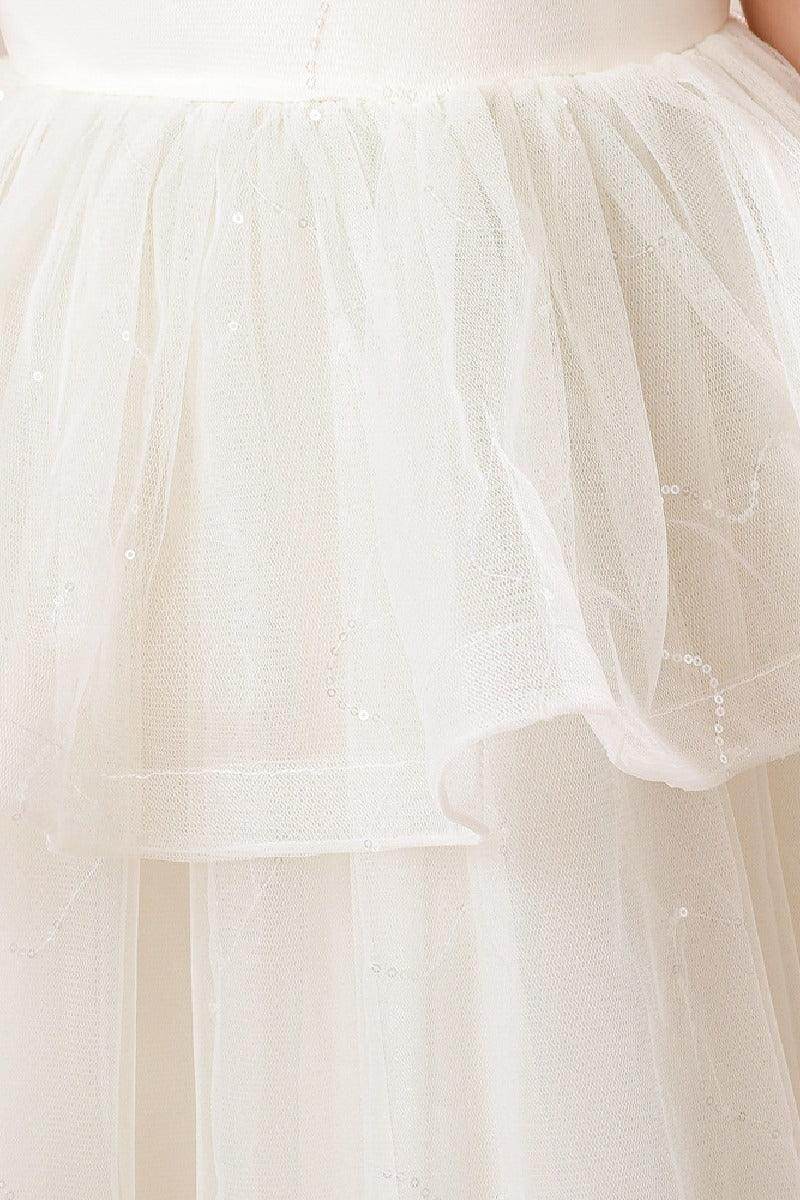 Ball-Gown Off The Shoulder Neck Cold Shoulder Sleeves Tulle Midi Flower Girl Dresses 687623292935 - COCOMELODY