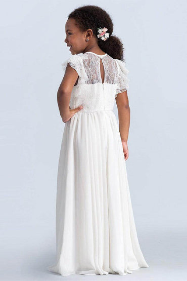 A-Line Illusion Neck Chiffon Flower Girl Dresses 642898843181 - COCOMELODY