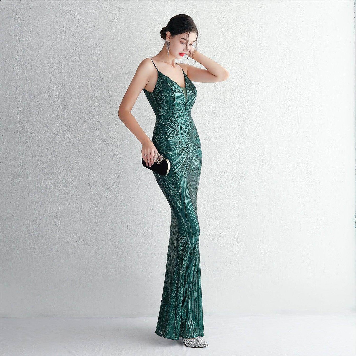 Trumpet-Mermaid Floor Length Sequins Dress 687482392338 - COCOMELODY