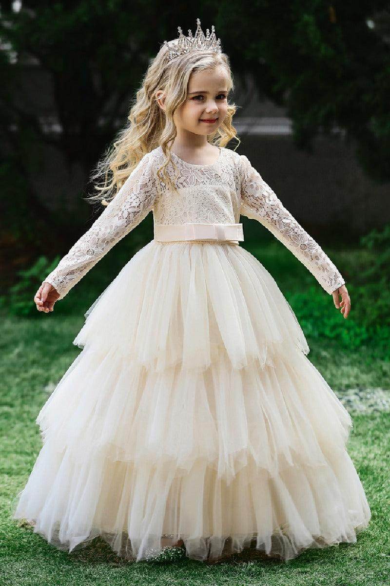 A-line floor length tulle lace flower girl dress 669800910735 - COCOMELODY