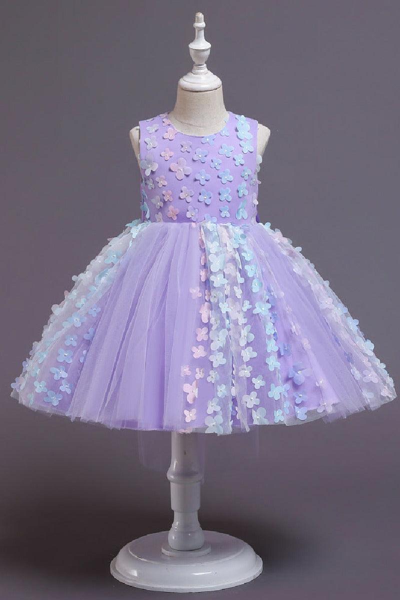 Sleeveless Round Neck Floral Appliques High-Low Flower Girl Dresses 1029079751952 - 7 Days / Purple / 80cm - COCOMELODY