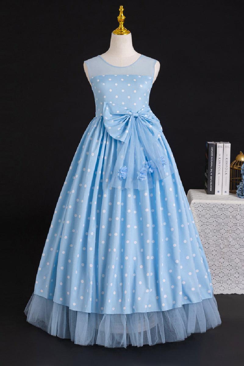 Illusion Round Neck Polka Dot Chiffon Flower Girl Dresses 1028585591033 - 7 Days / Sky Blue / 140cm - COCOMELODY
