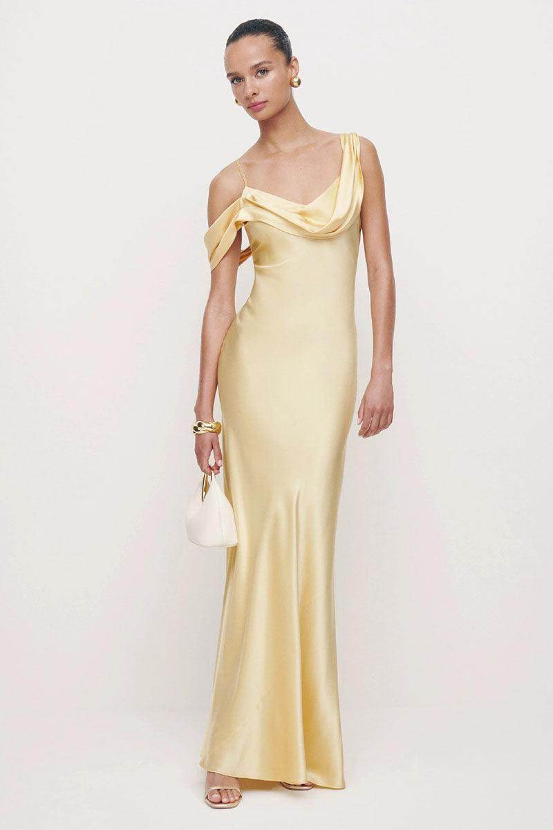 Sheath-Column Maxi Elastic Silk like Satin Bridesmaid Dress 818471162978 - COCOMELODY