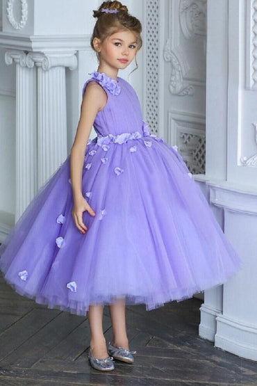 Ball Gown Sleeveless Knee Length Tulle Flower Girl Dresses 672958649240 - 10 Days / Purple / 2 - COCOMELODY