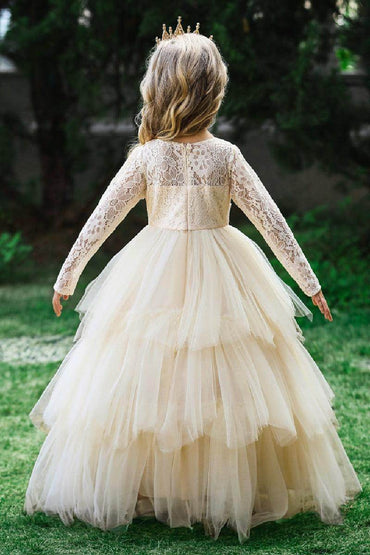 A-line floor length tulle lace flower girl dress 669800910735 - COCOMELODY