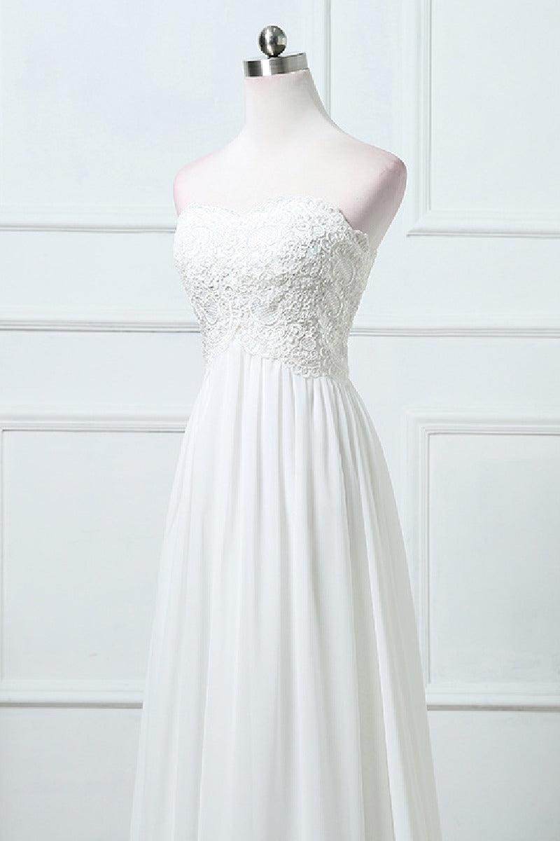 A-Line Sweep-Brush Train Chiffon Wedding Dress 640165830660 - COCOMELODY