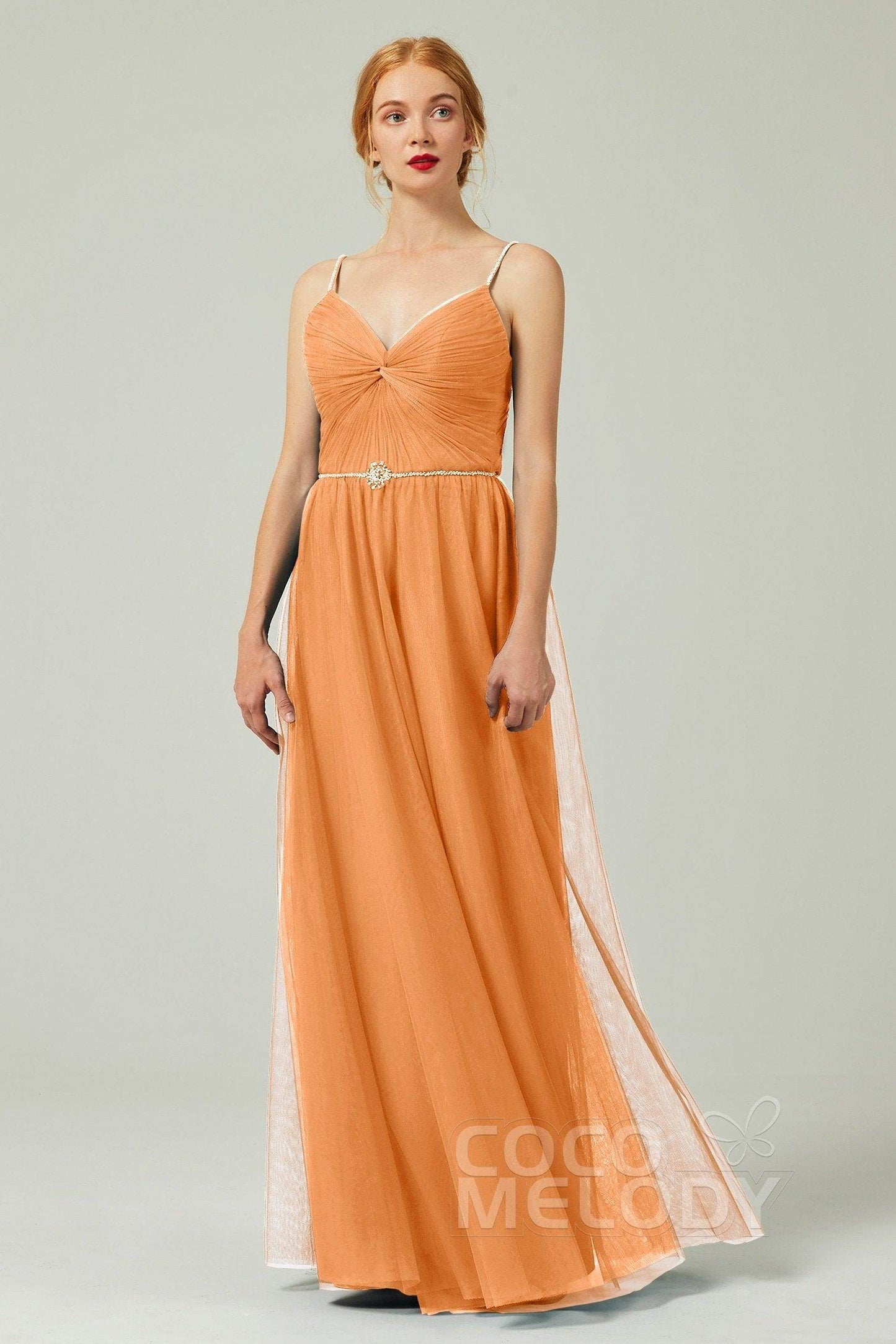 A-Line Floor Length Tulle Bridesmaid Dress CB0327 - COCOMELODY