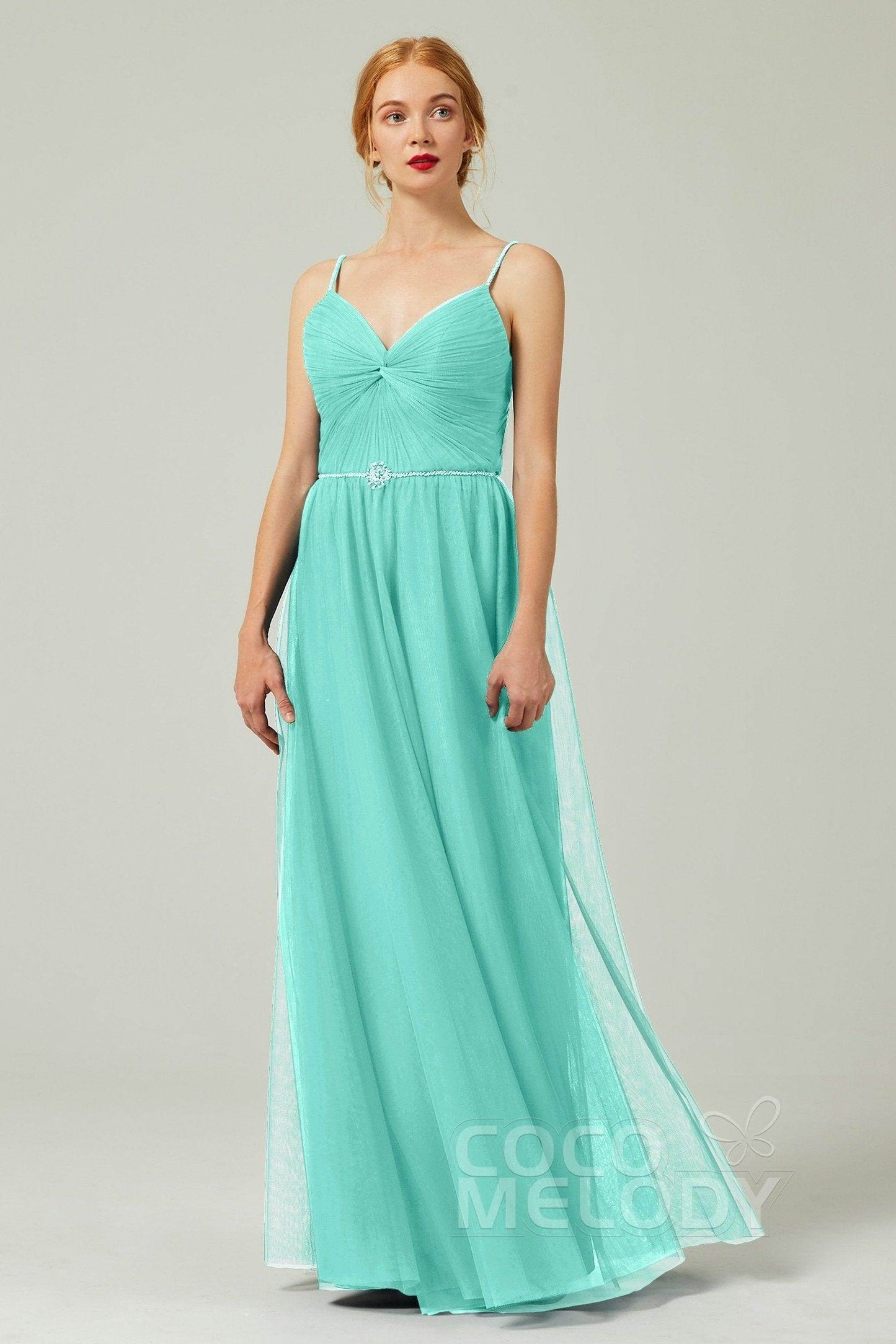 A-Line Floor Length Tulle Bridesmaid Dress CB0327 - COCOMELODY