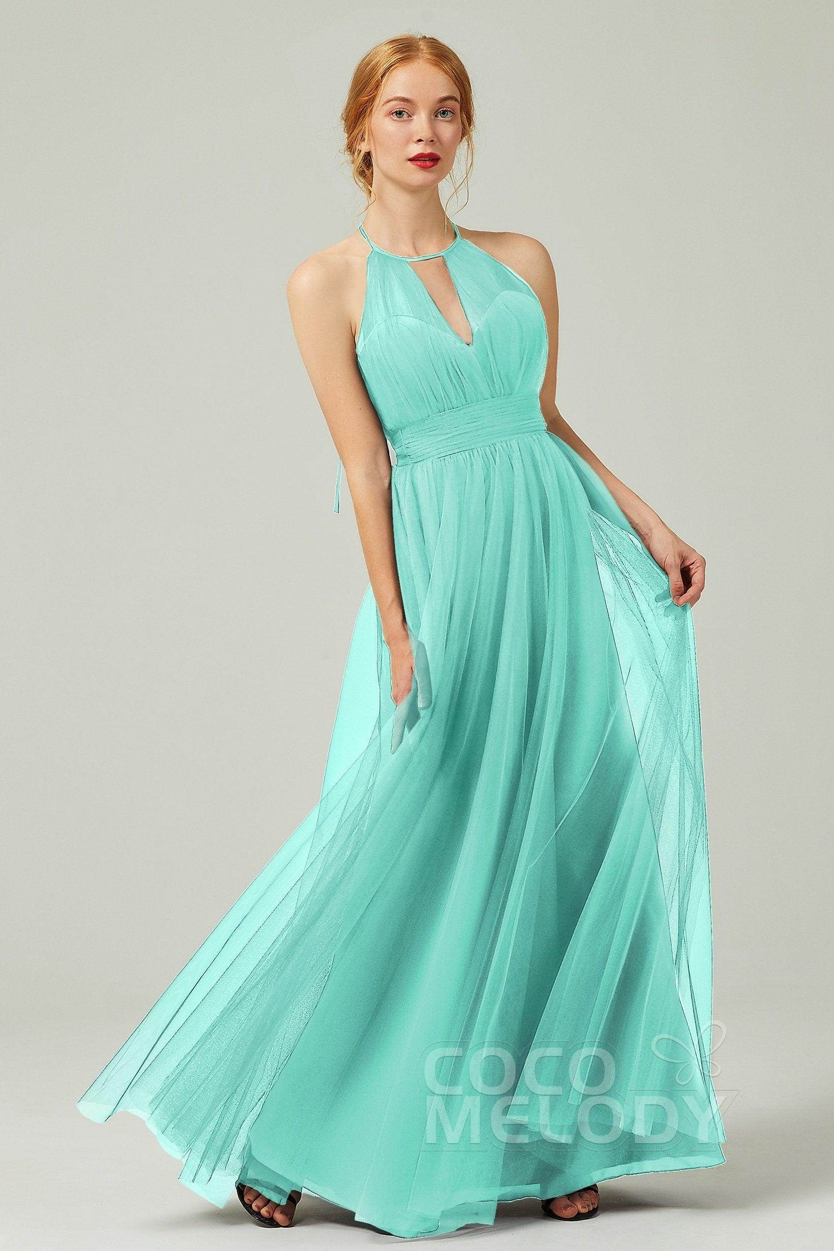 A-Line Floor Length Tulle Bridesmaid Dress CB0334PS - COCOMELODY