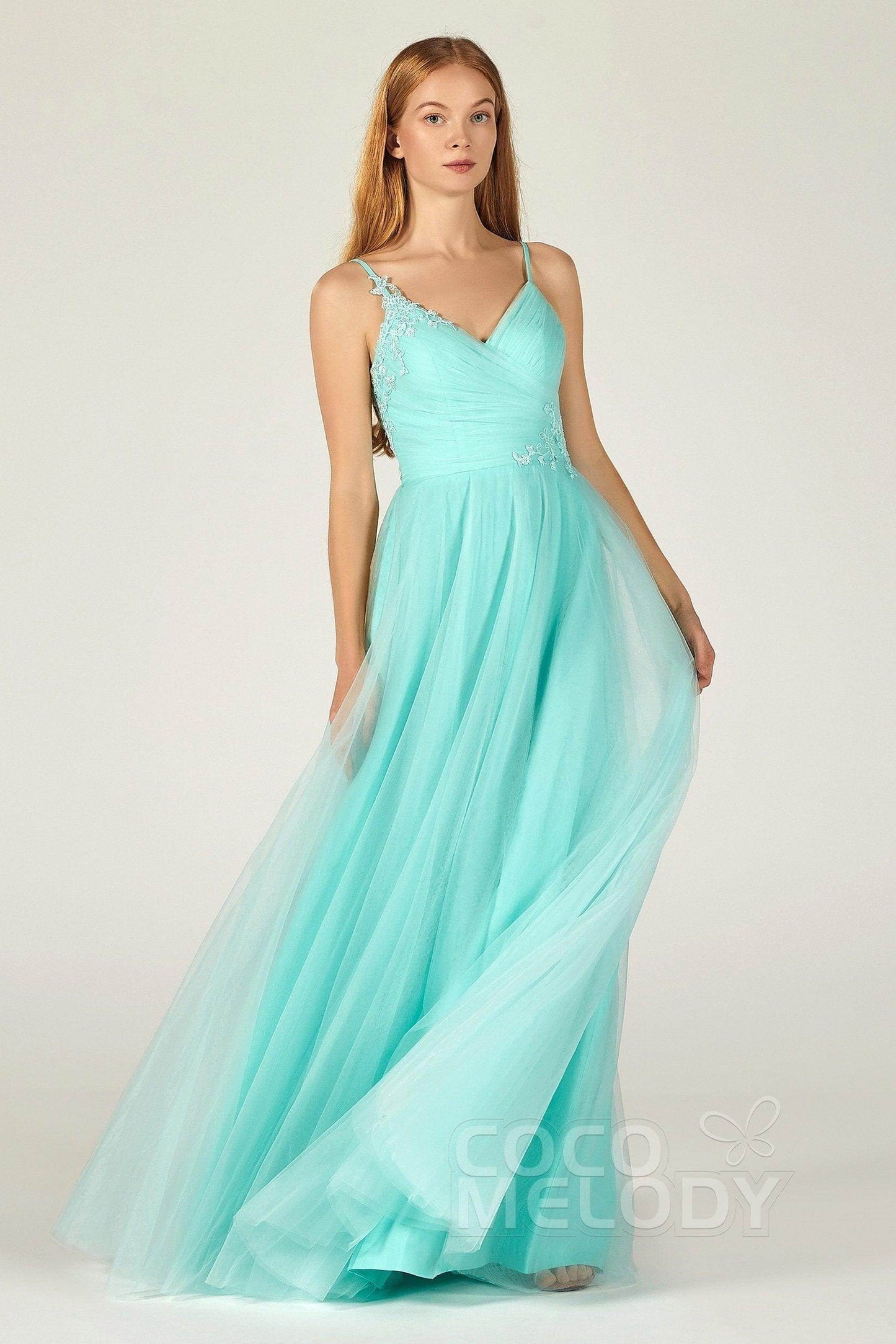 A-Line Floor Length Tulle Bridesmaid Dress CB0383 - COCOMELODY