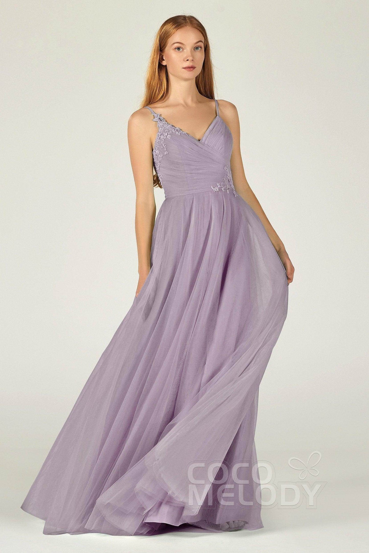 A-Line Floor Length Tulle Bridesmaid Dress CB0383 - COCOMELODY