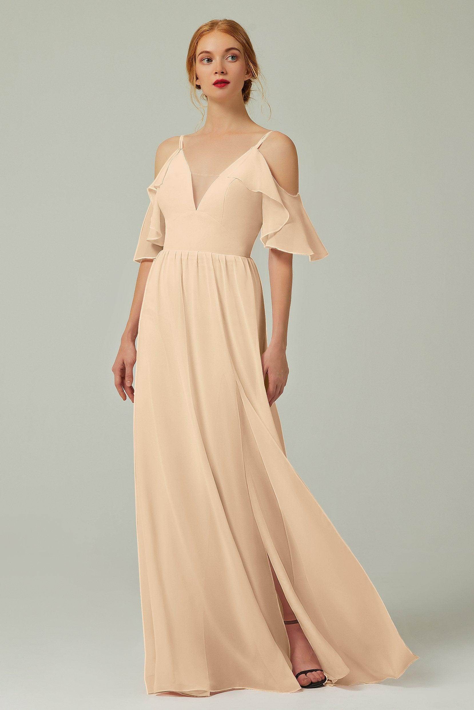 A-Line Floor Length Chiffon Bridesmaid Dress CB0236 - COCOMELODY