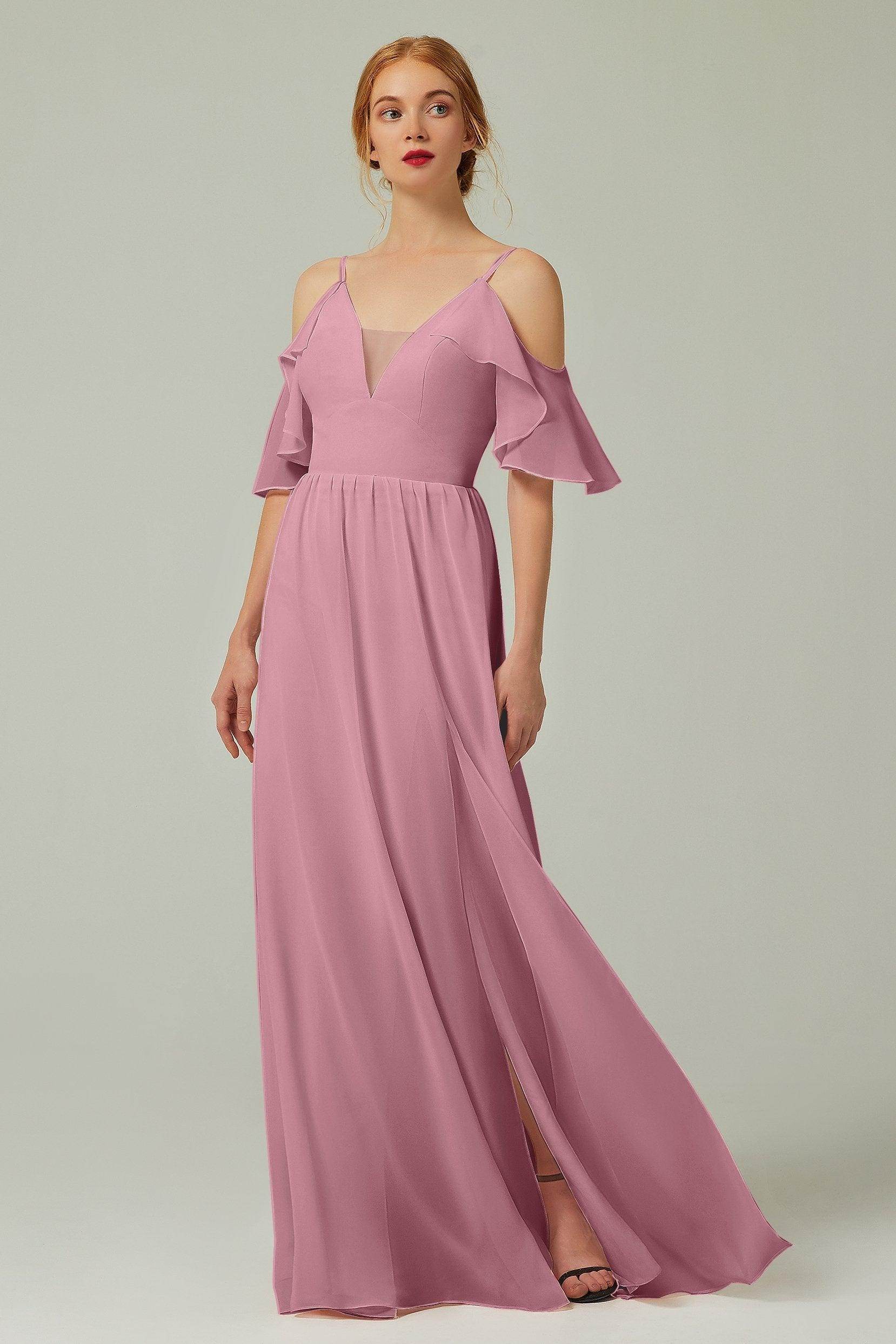 A-Line Floor Length Chiffon Bridesmaid Dress CB0236 - COCOMELODY