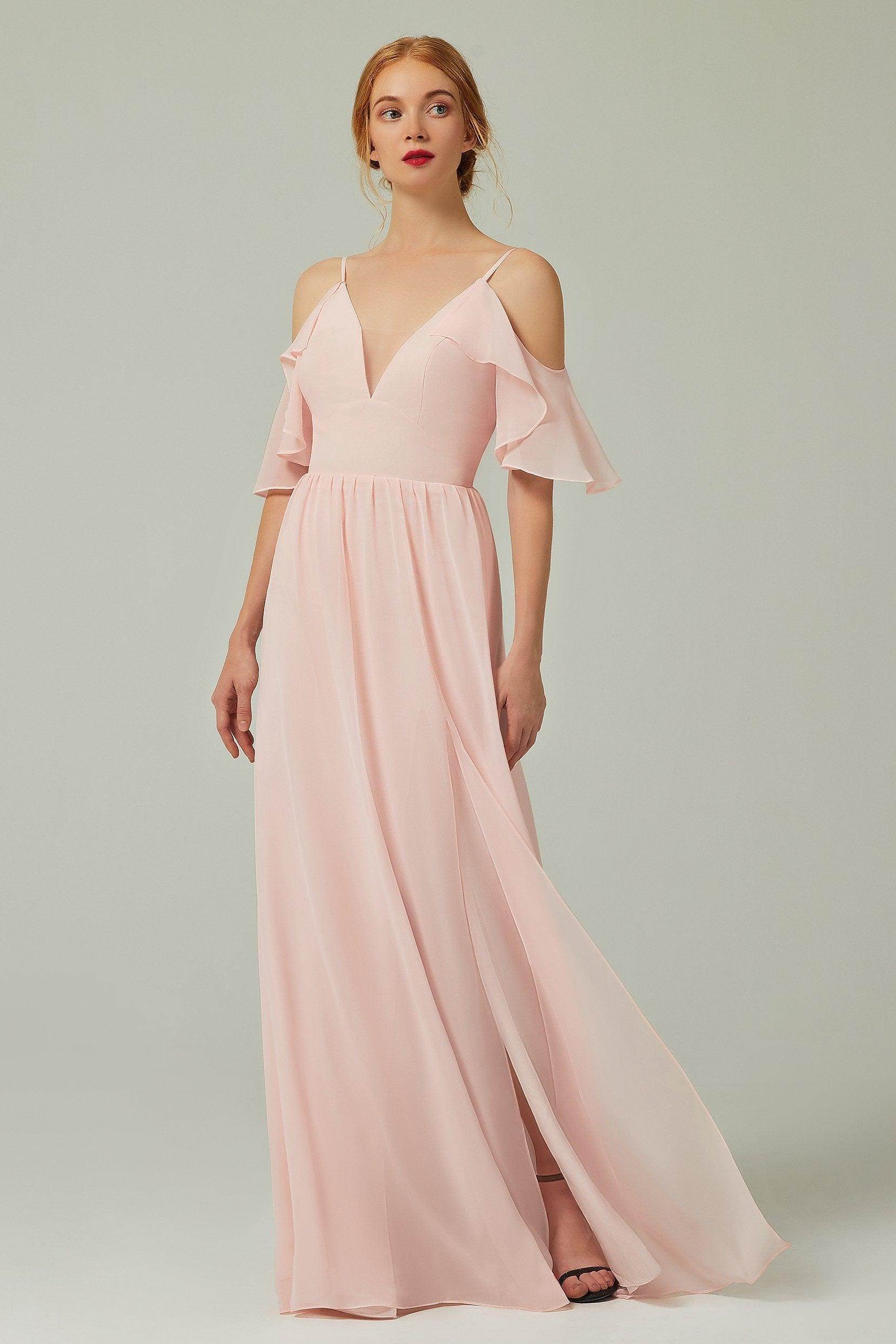 A-Line Floor Length Chiffon Bridesmaid Dress CB0236 - COCOMELODY