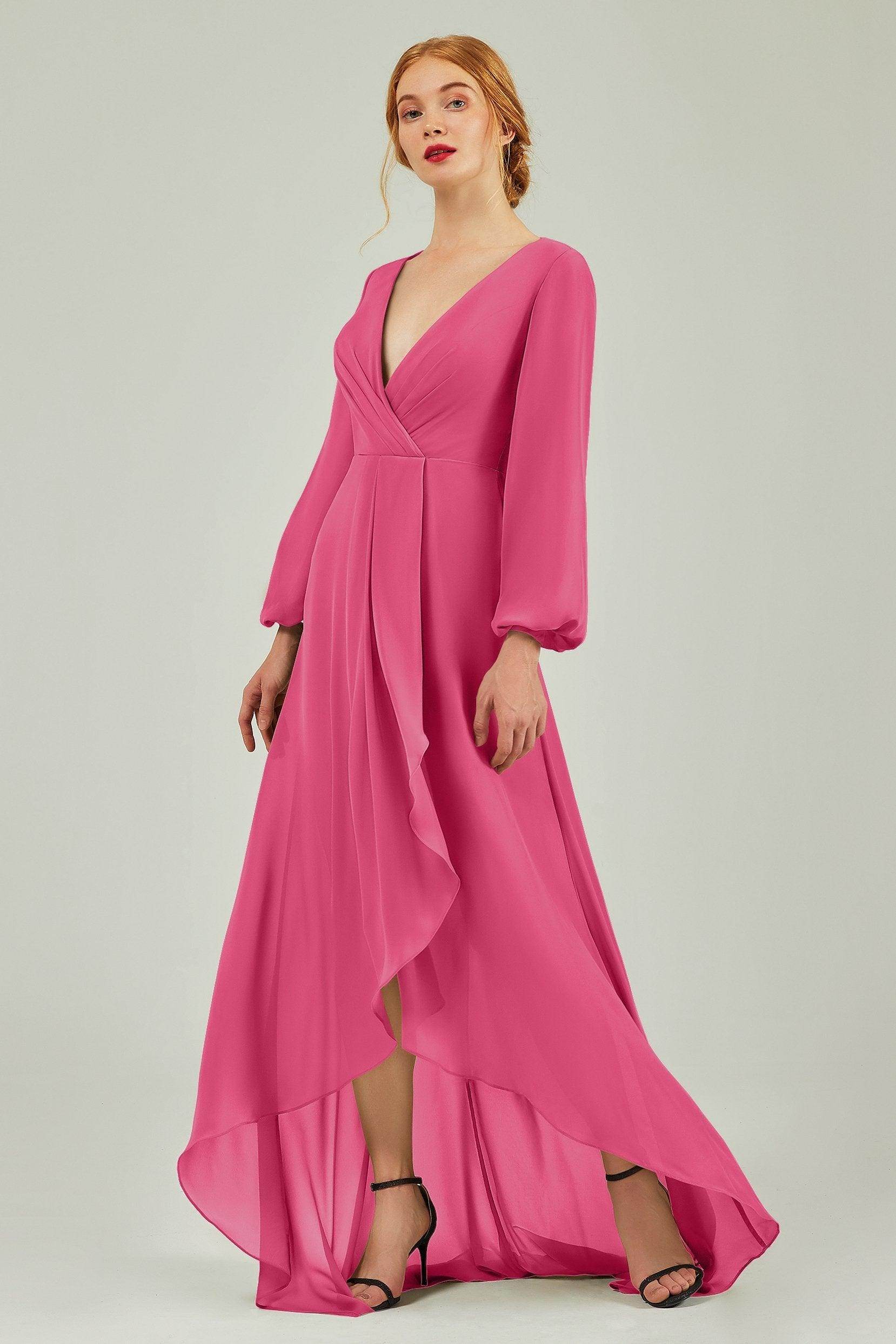 Asymmetrical Sweep-Brush Chiffon Bridesmaid Dress Formal Dresses CB0239 - COCOMELODY