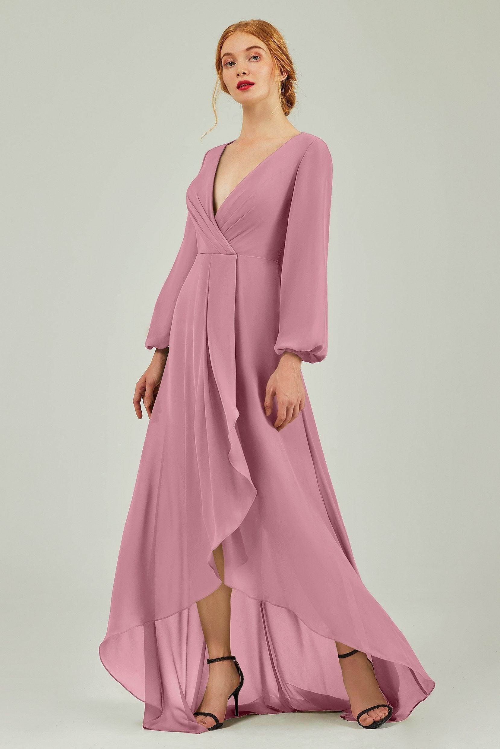 Asymmetrical Sweep-Brush Chiffon Bridesmaid Dress Formal Dresses CB0239 - COCOMELODY