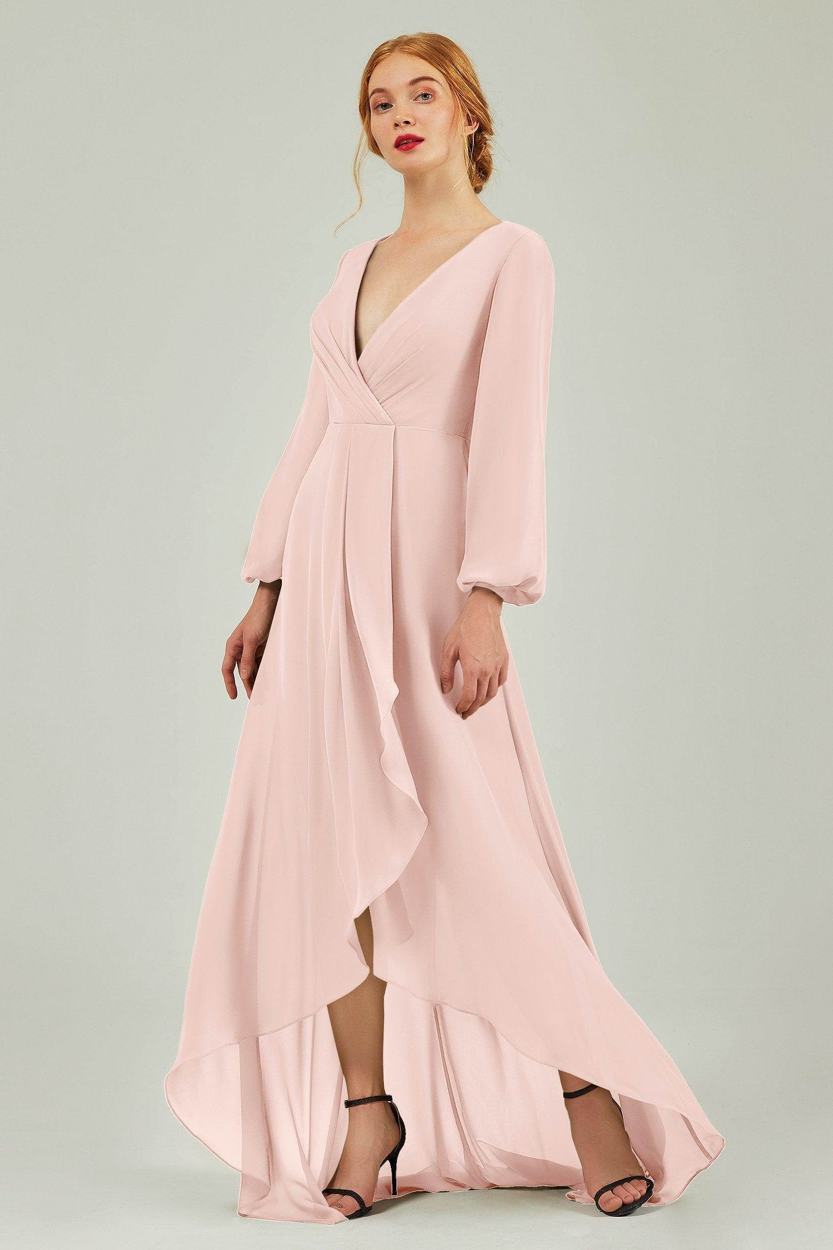 Asymmetrical Sweep-Brush Chiffon Bridesmaid Dress Formal Dresses CB0239 - COCOMELODY