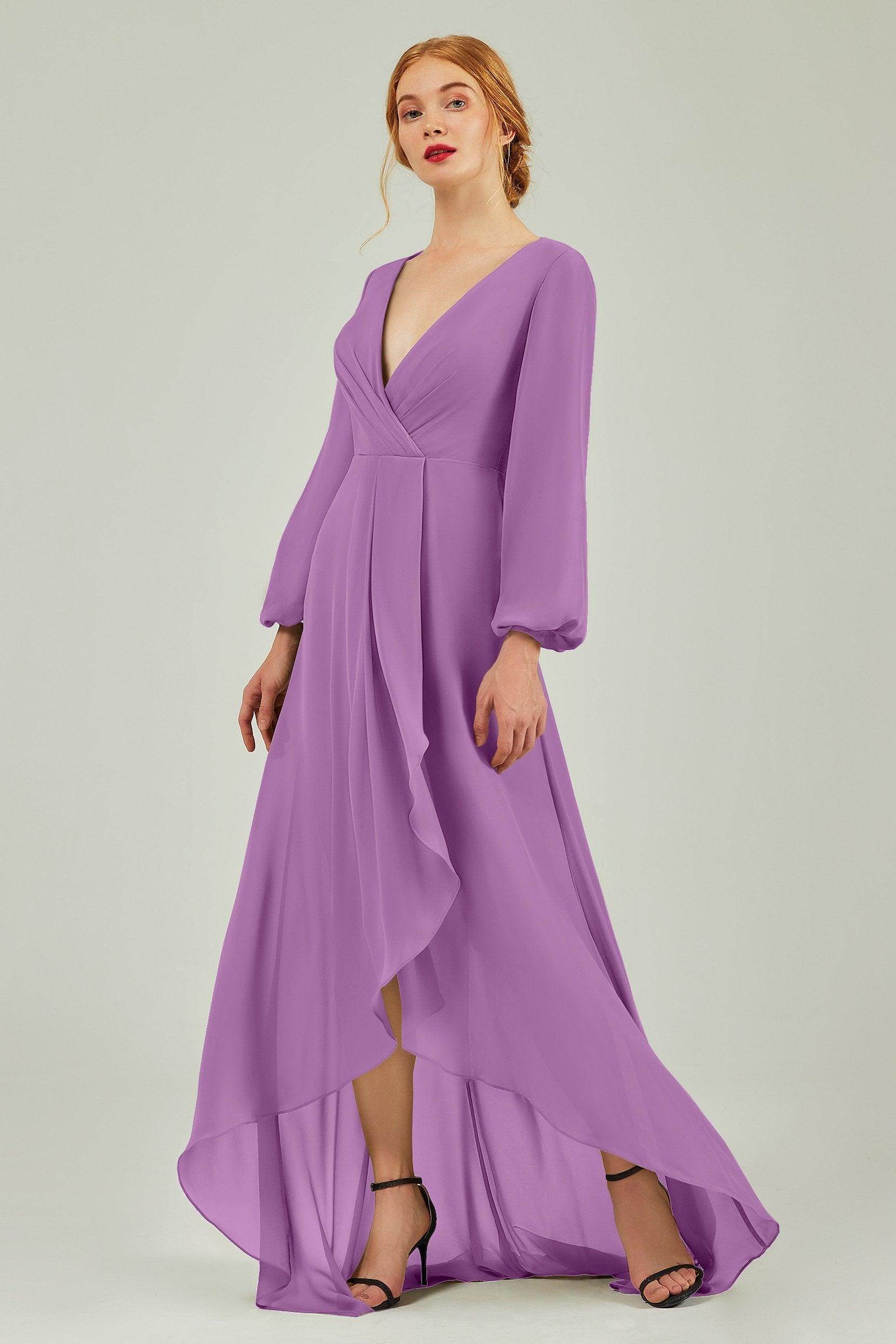 Asymmetrical Sweep-Brush Chiffon Bridesmaid Dress Formal Dresses CB0239 - COCOMELODY