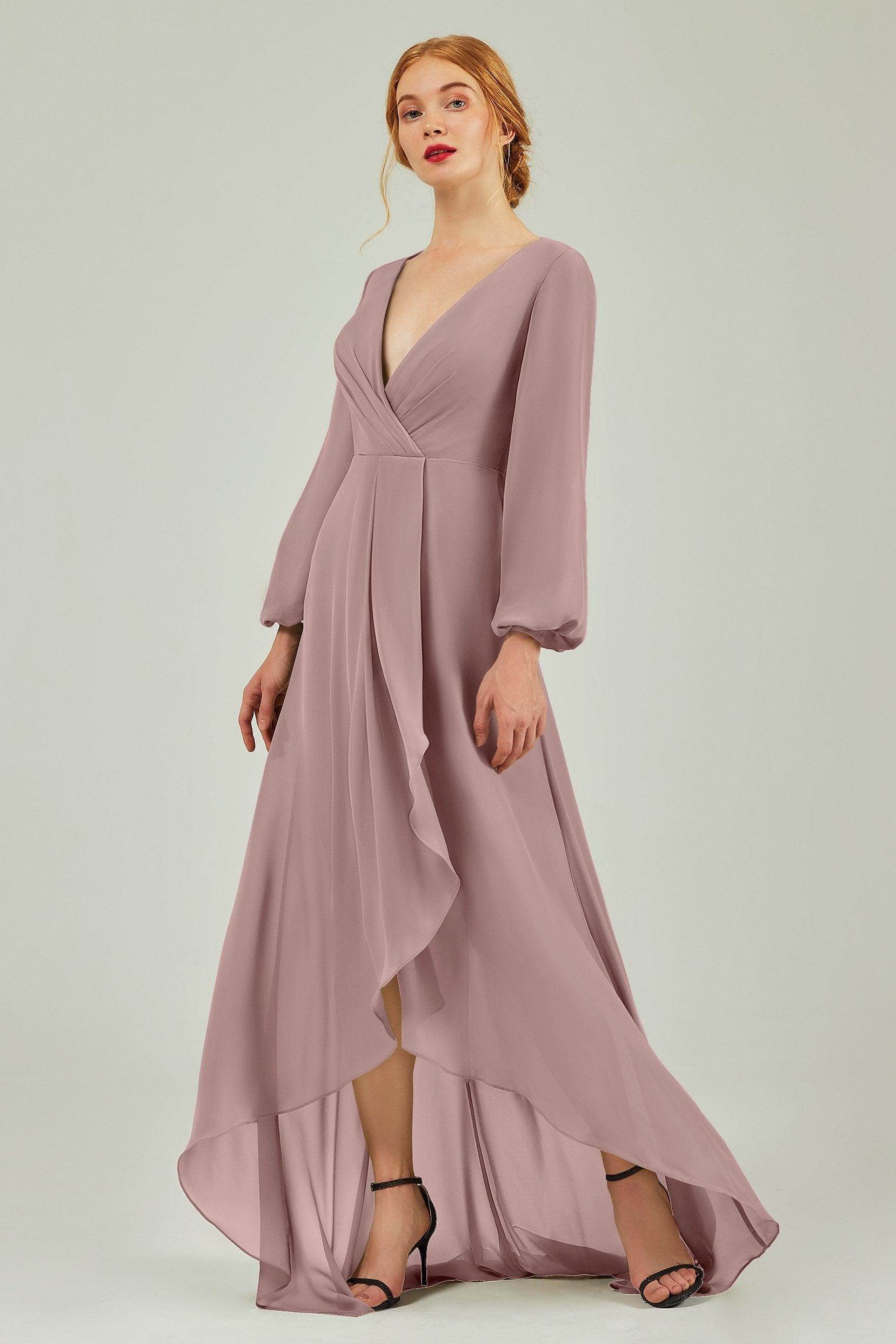 Asymmetrical Sweep-Brush Chiffon Bridesmaid Dress Formal Dresses CB0239 - COCOMELODY