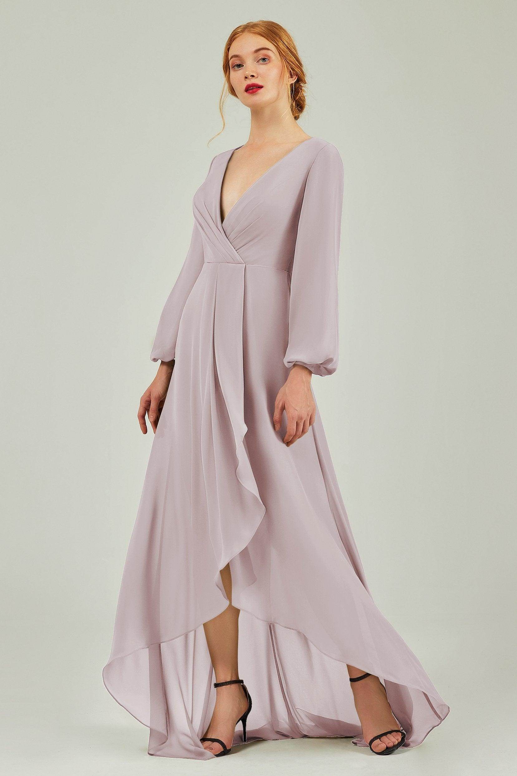 Asymmetrical Sweep-Brush Chiffon Bridesmaid Dress Formal Dresses CB0239 - COCOMELODY