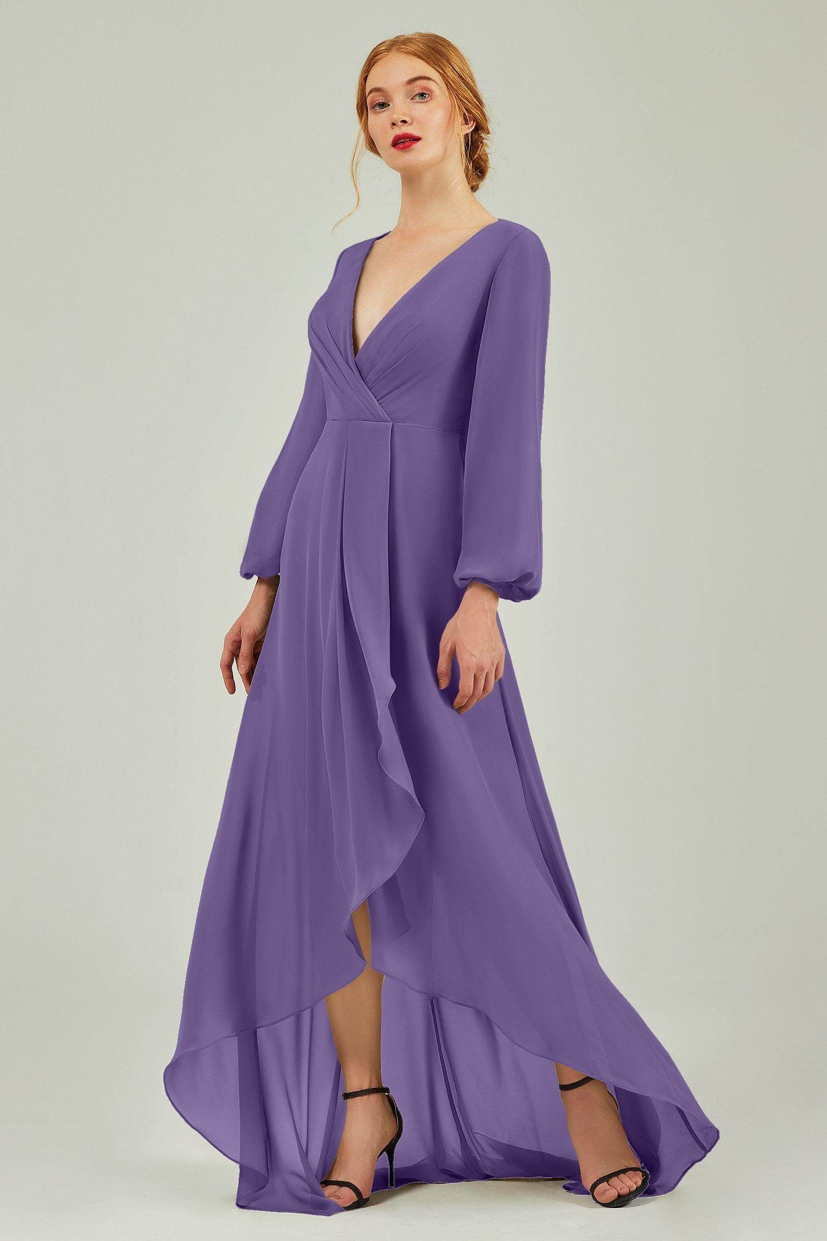 Asymmetrical Sweep-Brush Chiffon Bridesmaid Dress Formal Dresses CB0239 - COCOMELODY