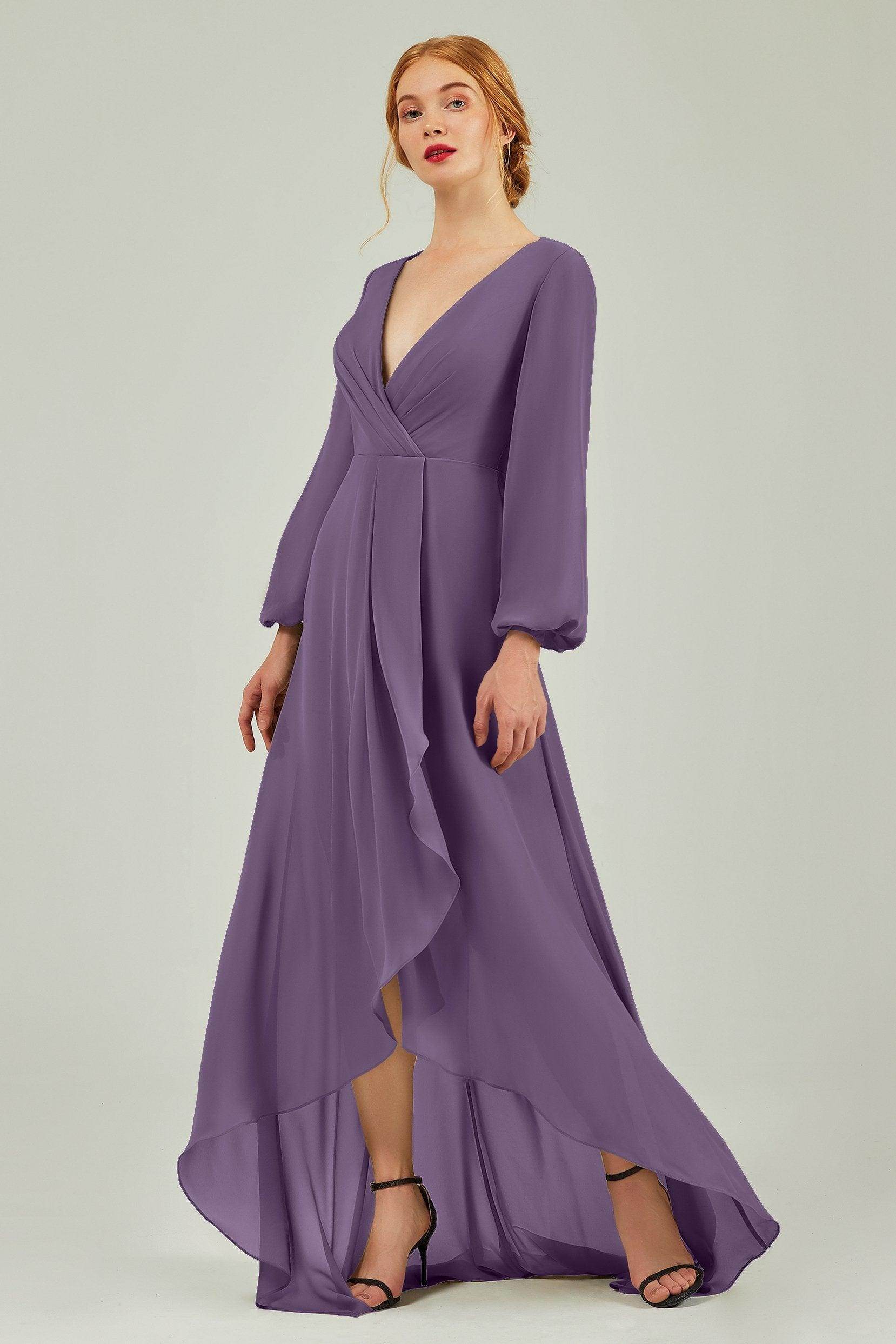 Asymmetrical Sweep-Brush Chiffon Bridesmaid Dress Formal Dresses CB0239 - COCOMELODY