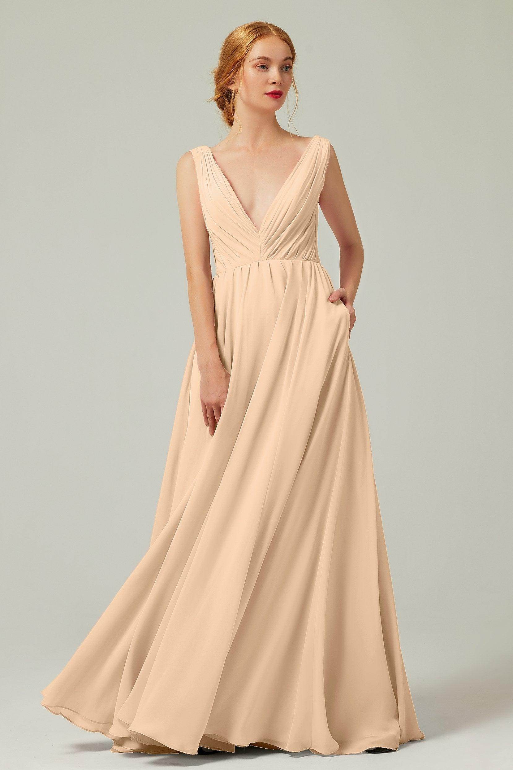 A-Line Floor Length Chiffon Bridesmaid Dress CB0245 - COCOMELODY