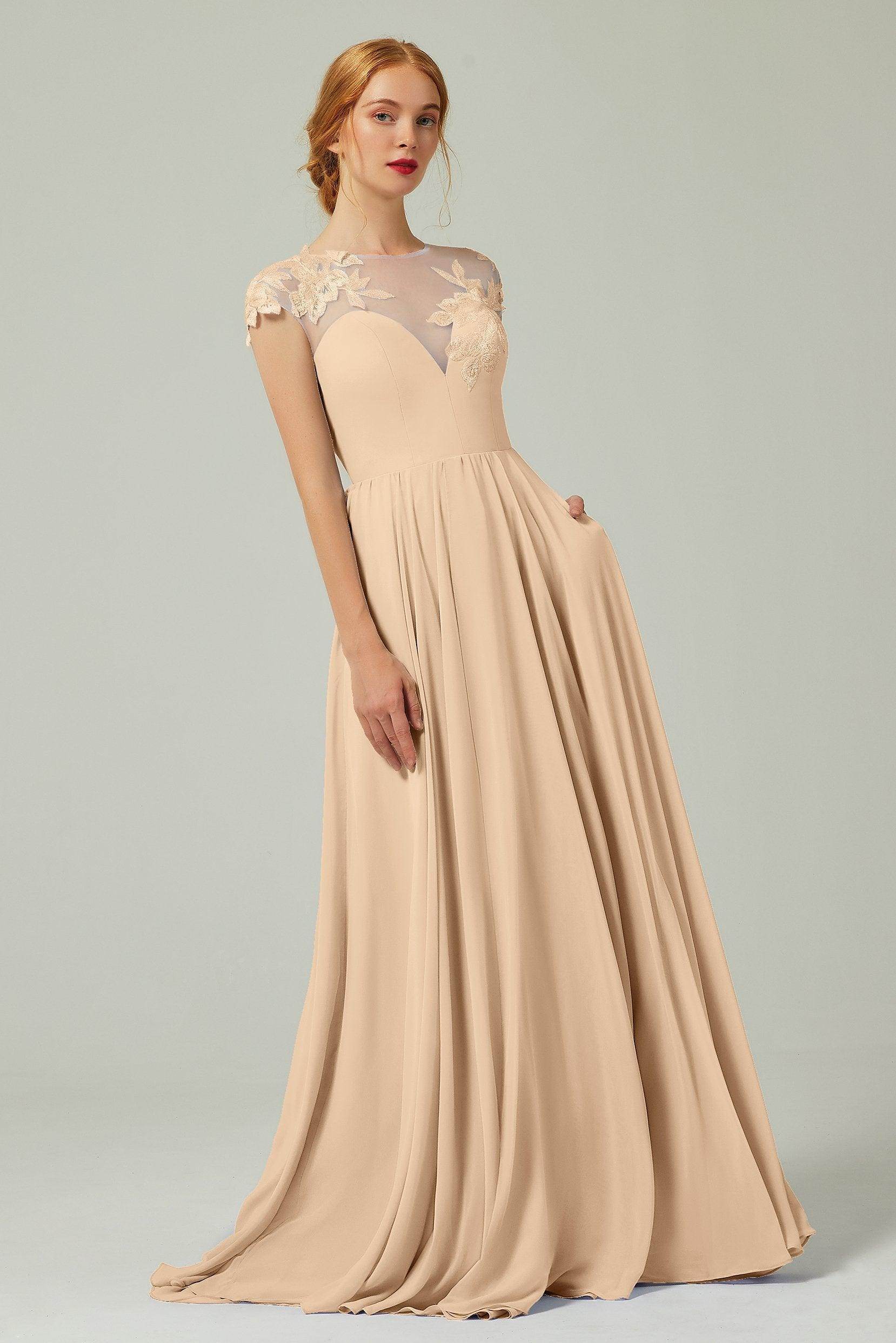 A-Line Sweep-Brush-Train Chiffon Bridesmaid Dress CB0248PS - COCOMELODY