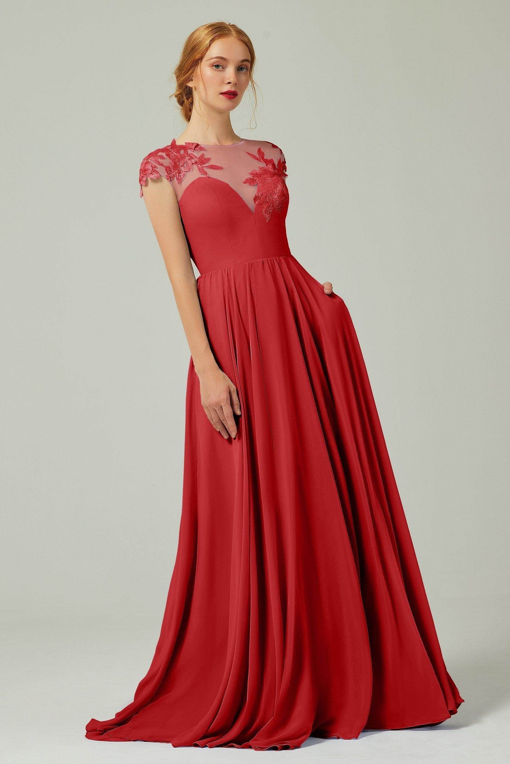 A-Line Sweep-Brush-Train Chiffon Bridesmaid Dress CB0248PS - COCOMELODY