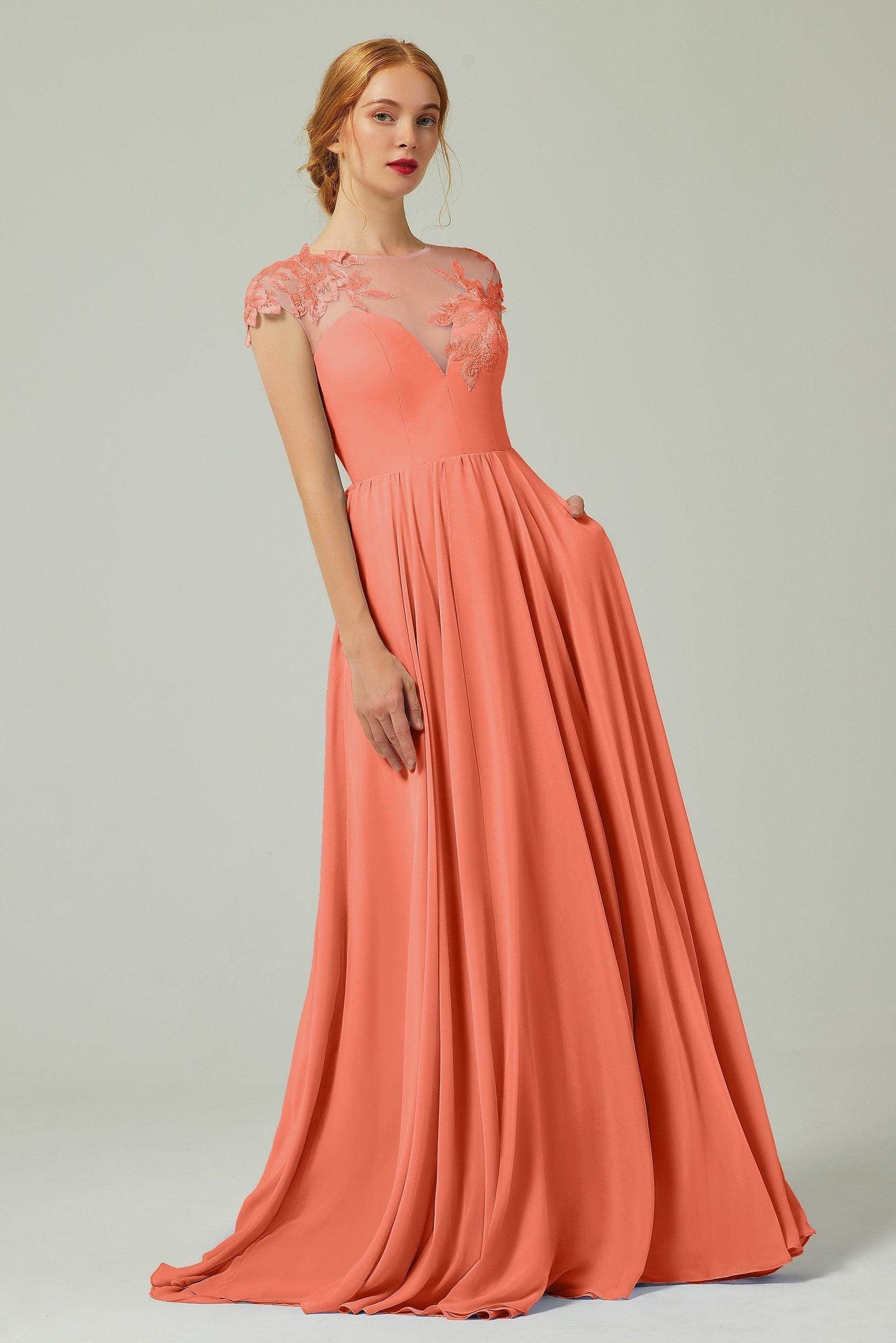 A-Line Sweep-Brush-Train Chiffon Bridesmaid Dress CB0248PS - COCOMELODY