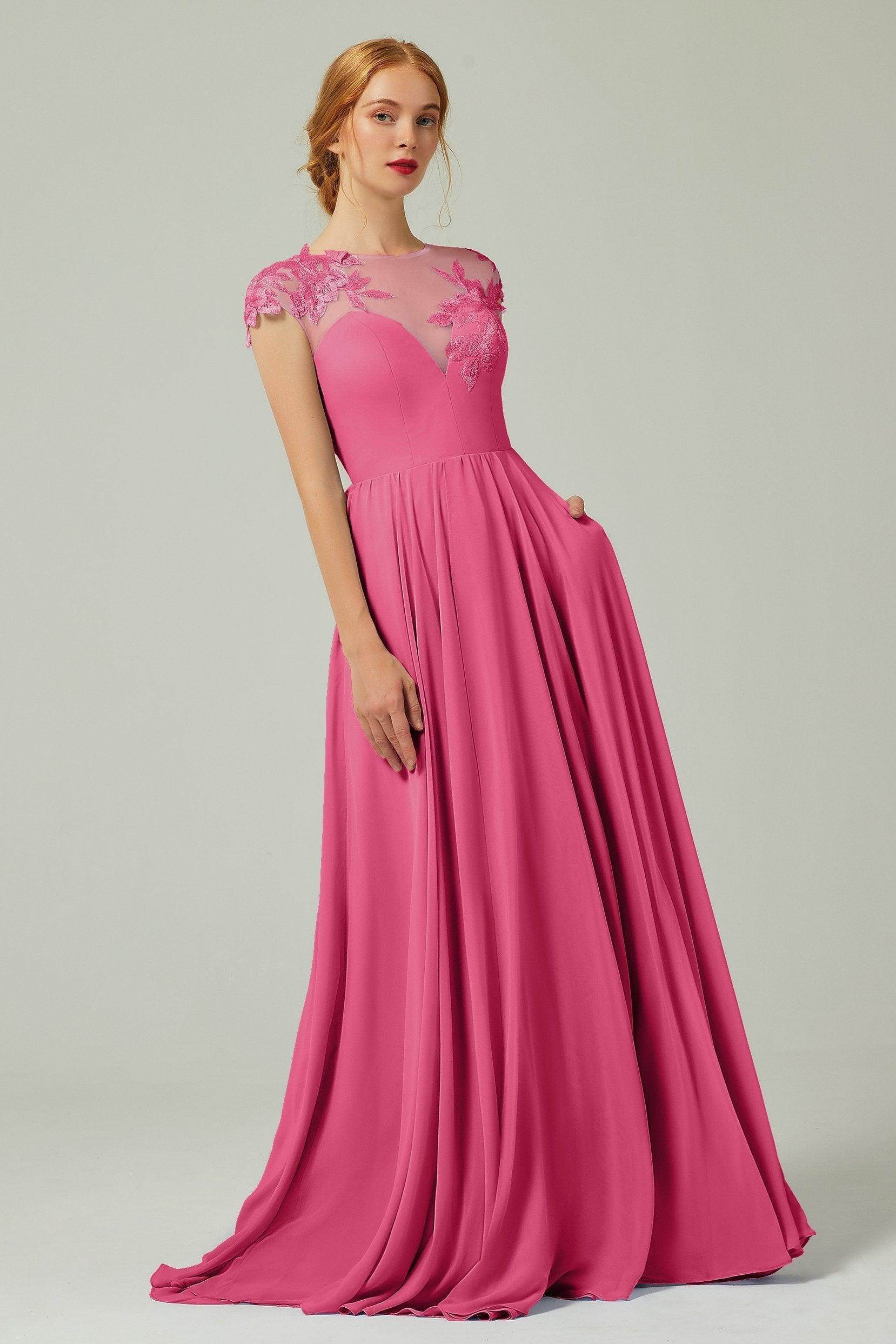 A-Line Sweep-Brush-Train Chiffon Bridesmaid Dress CB0248PS - COCOMELODY