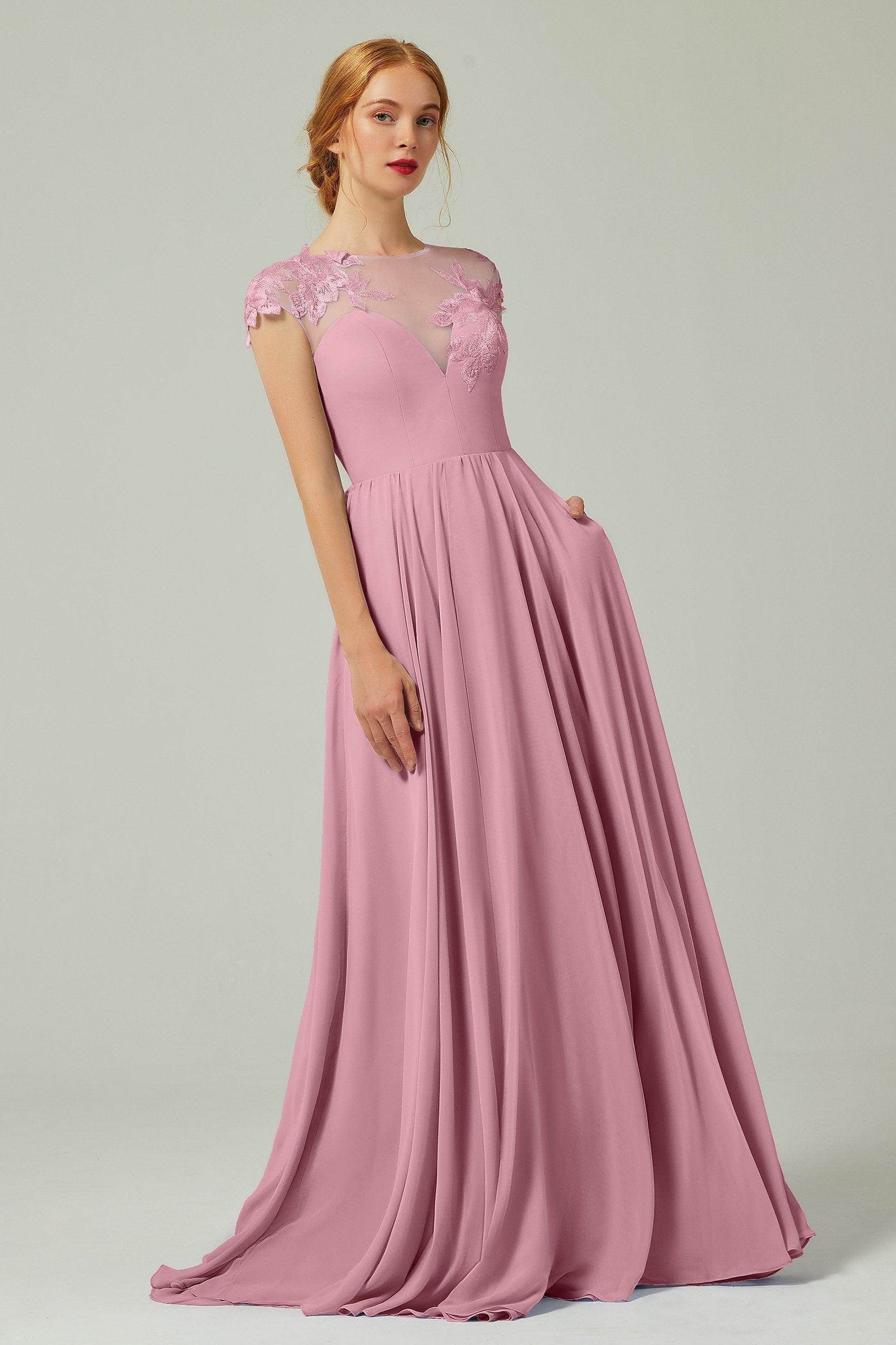 A-Line Sweep-Brush-Train Chiffon Bridesmaid Dress CB0248PS - COCOMELODY