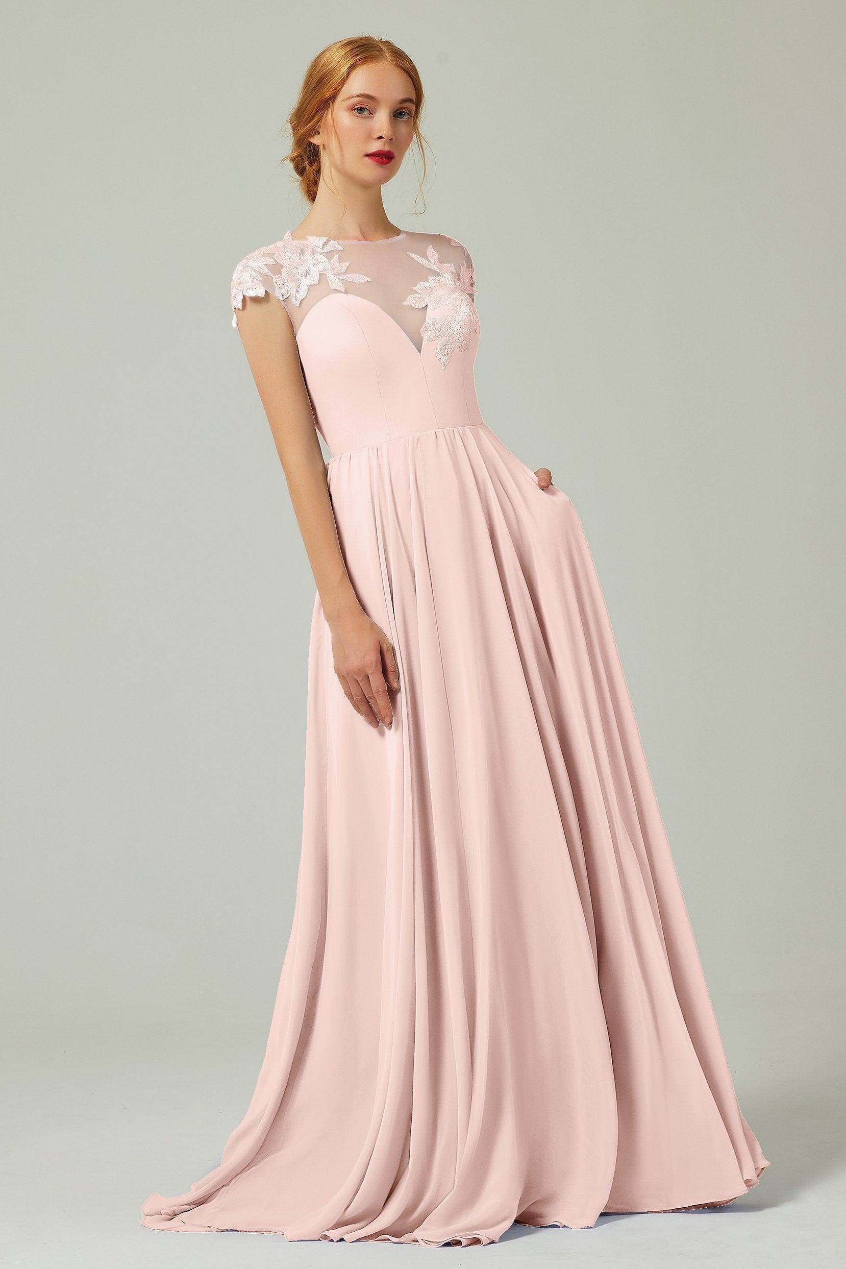 A-Line Sweep-Brush-Train Chiffon Bridesmaid Dress CB0248PS - COCOMELODY
