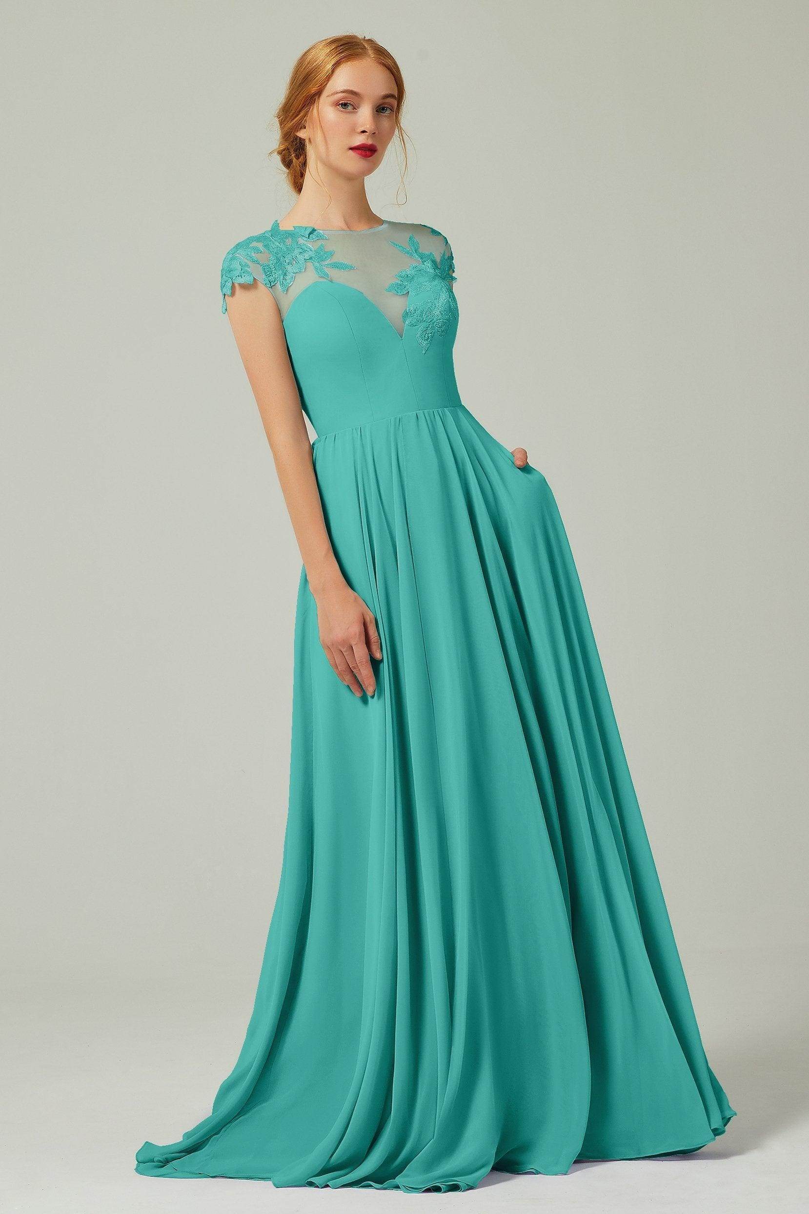 A-Line Sweep-Brush-Train Chiffon Bridesmaid Dress CB0248PS - COCOMELODY