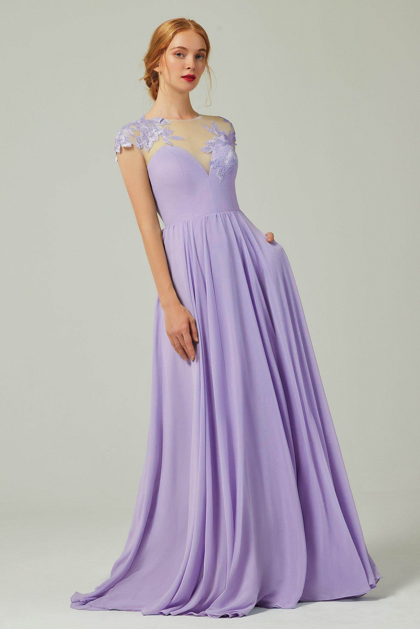 A-Line Sweep-Brush-Train Chiffon Bridesmaid Dress CB0248PS - COCOMELODY