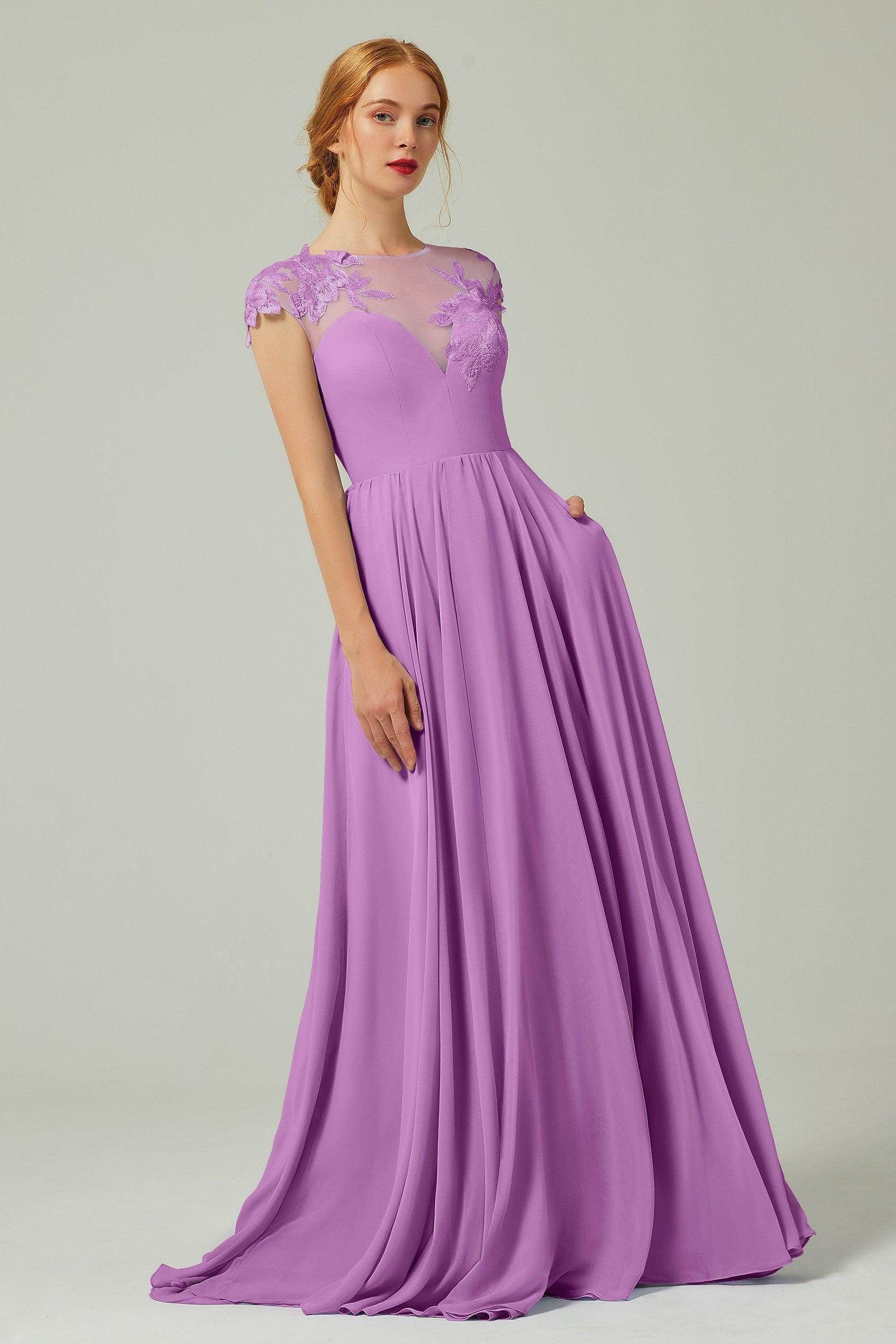 A-Line Sweep-Brush-Train Chiffon Bridesmaid Dress CB0248PS - COCOMELODY