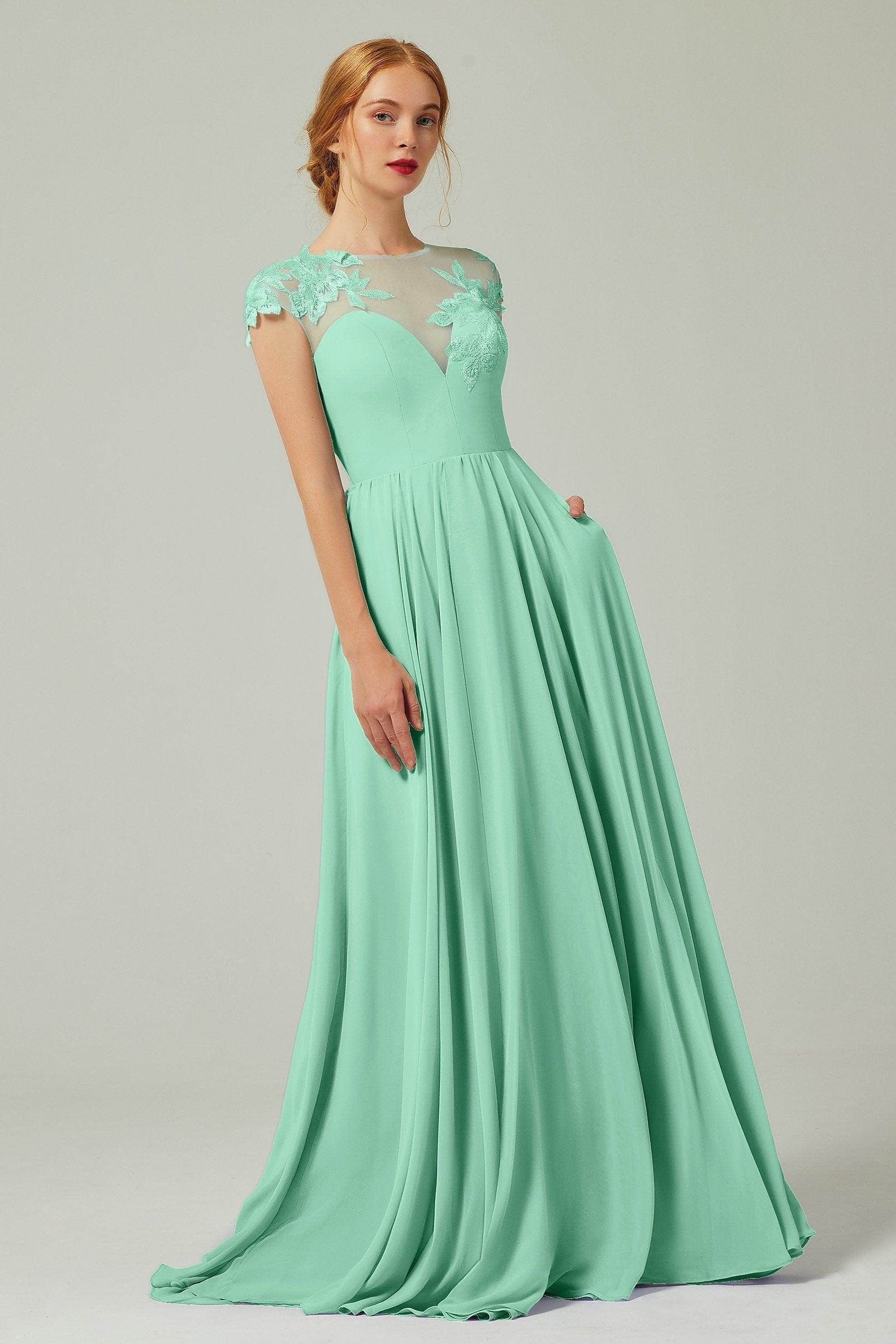 A-Line Sweep-Brush-Train Chiffon Bridesmaid Dress CB0248PS - COCOMELODY