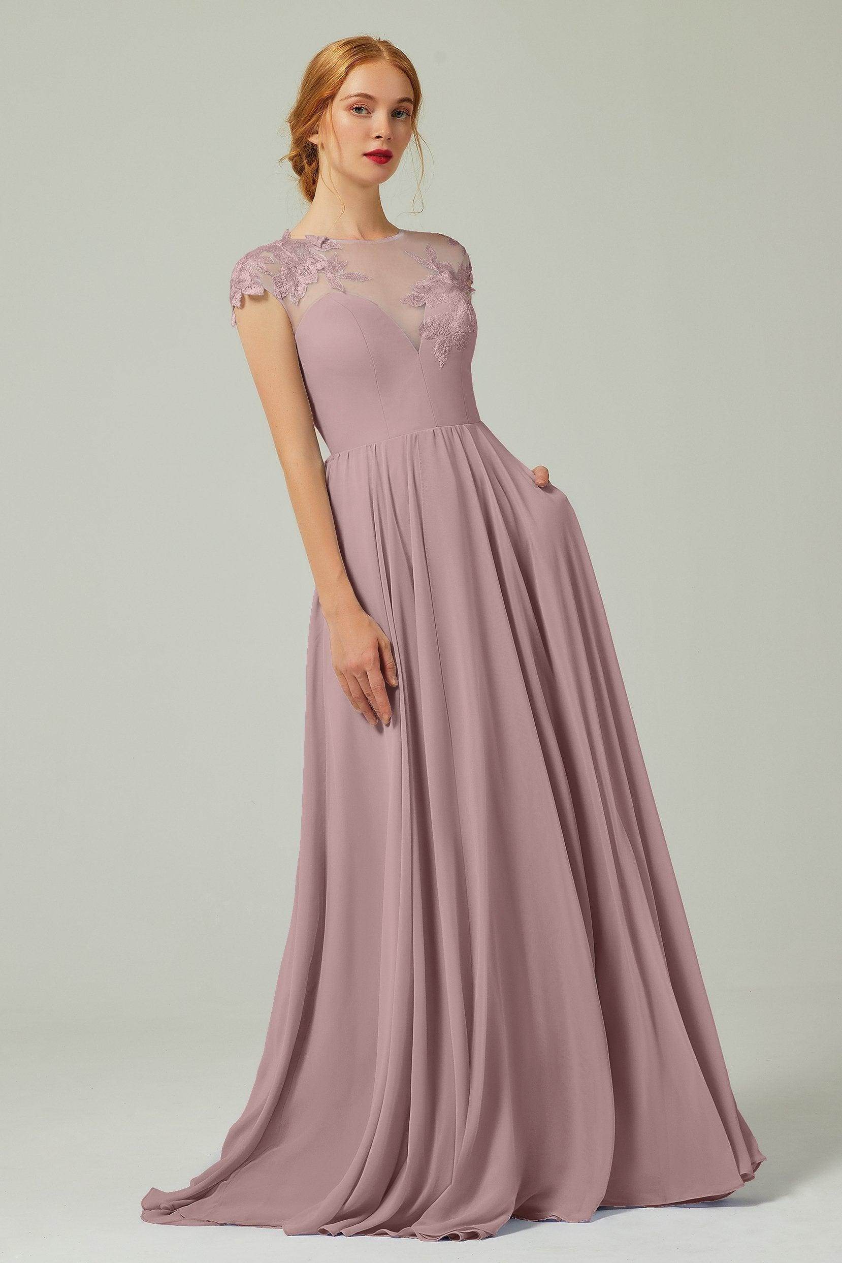 A-Line Sweep-Brush-Train Chiffon Bridesmaid Dress CB0248PS - COCOMELODY