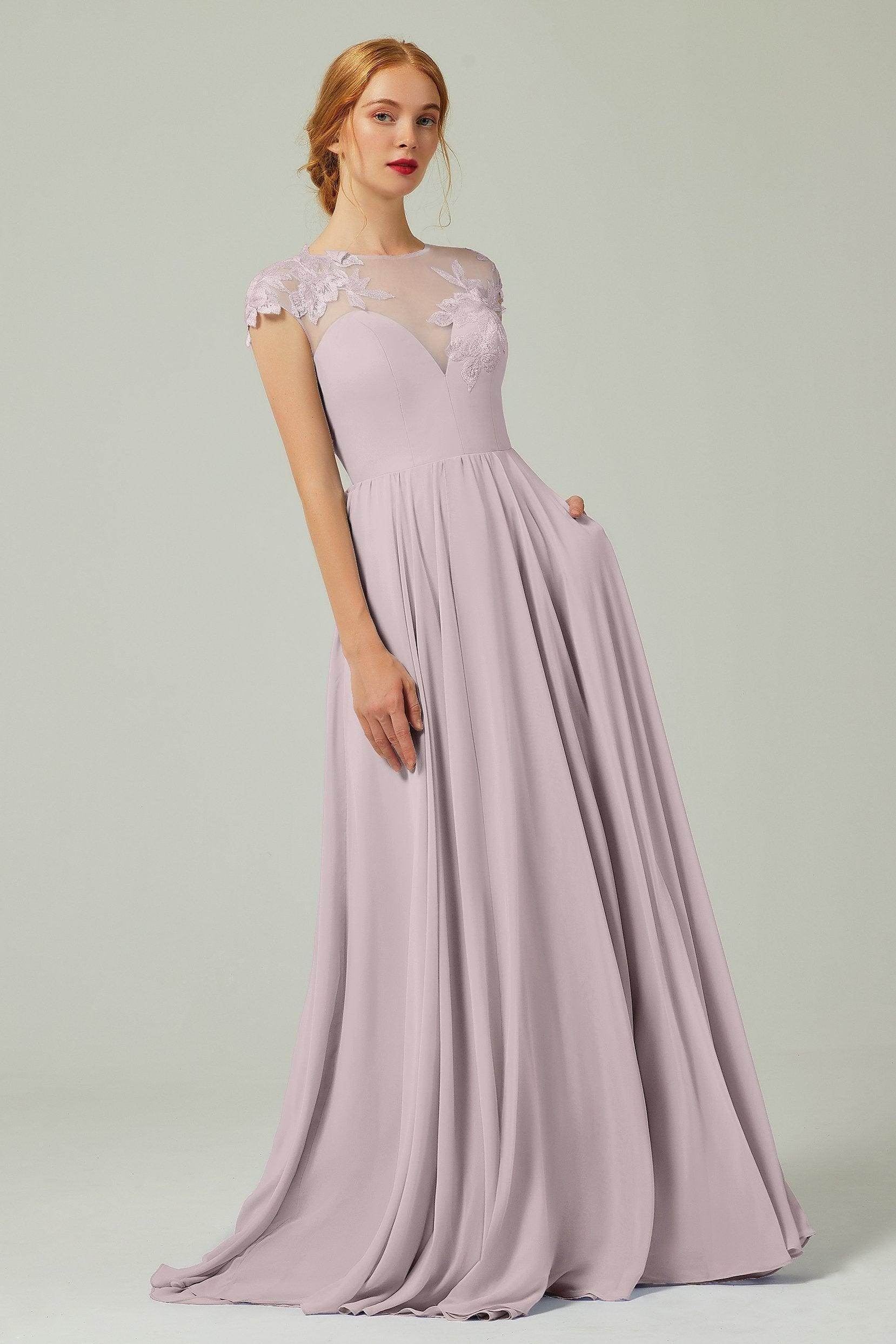 A-Line Sweep-Brush-Train Chiffon Bridesmaid Dress CB0248PS - COCOMELODY